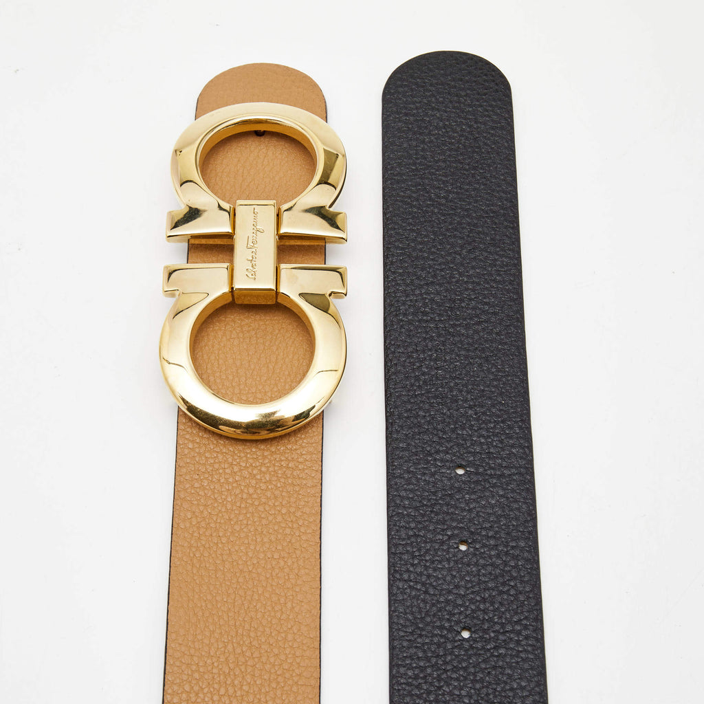 Cinto Ferragamo Gancini Brown Gold