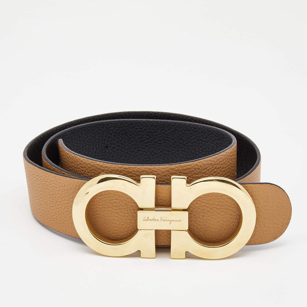 Cinto Ferragamo Gancini Brown Gold