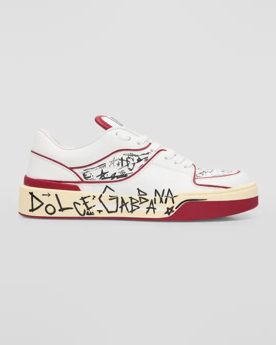Dolce & Gabbana New Roma Graffiti Leather Low-Top Sneakers (Pronta Entrega) Tamanho 42