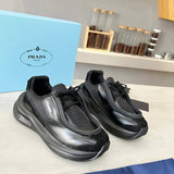 Prada Brushed Leather Sneakers Bike Fabric Suede - Black A1016330