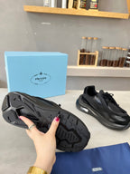 Prada Brushed Leather Sneakers Bike Fabric Suede - Black A1016330
