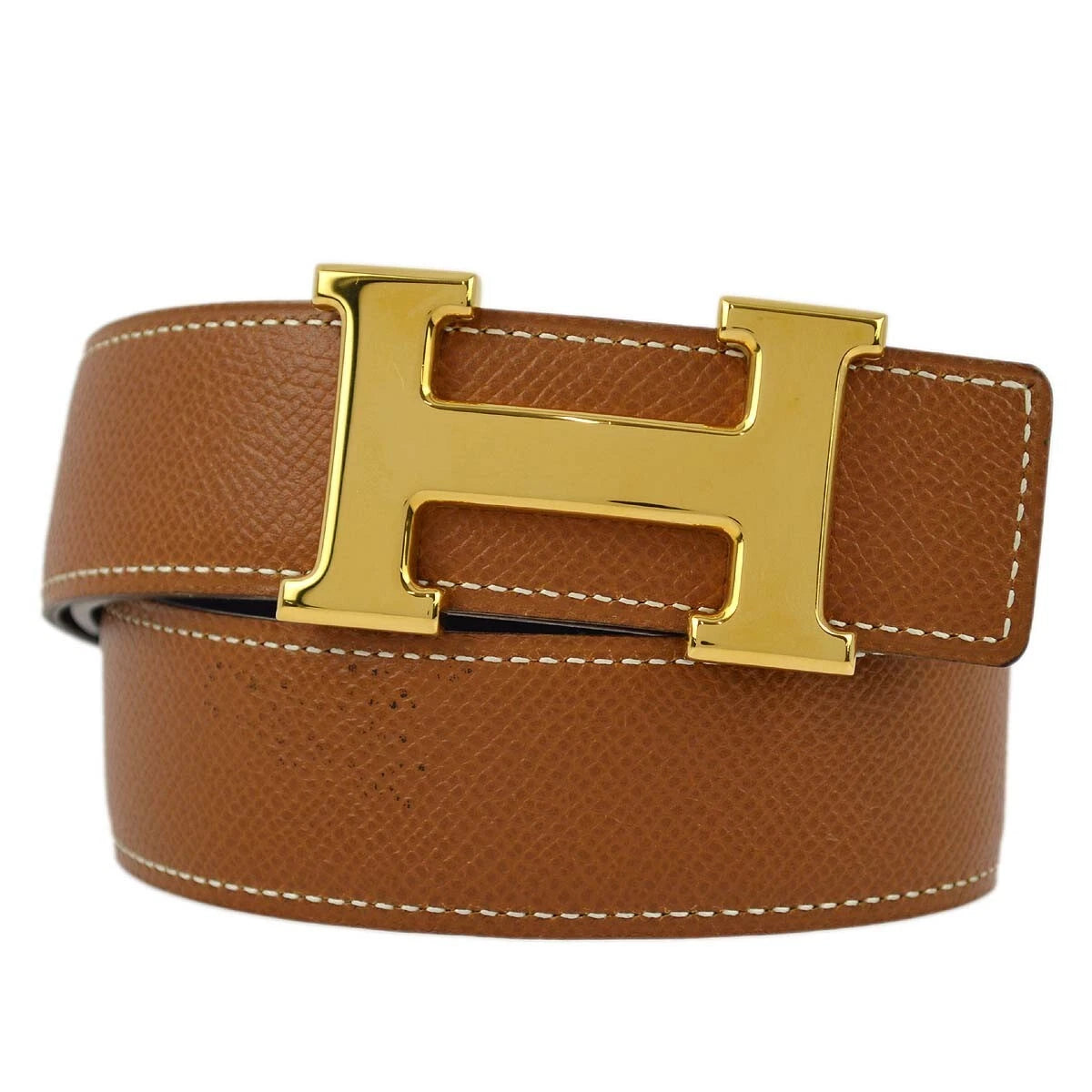 Cinto Hermes Brown Gold Logo