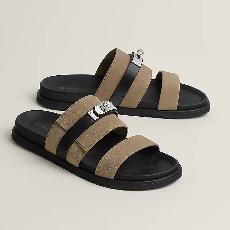 Sandália Hermès Jackson Beige Sable / Noir